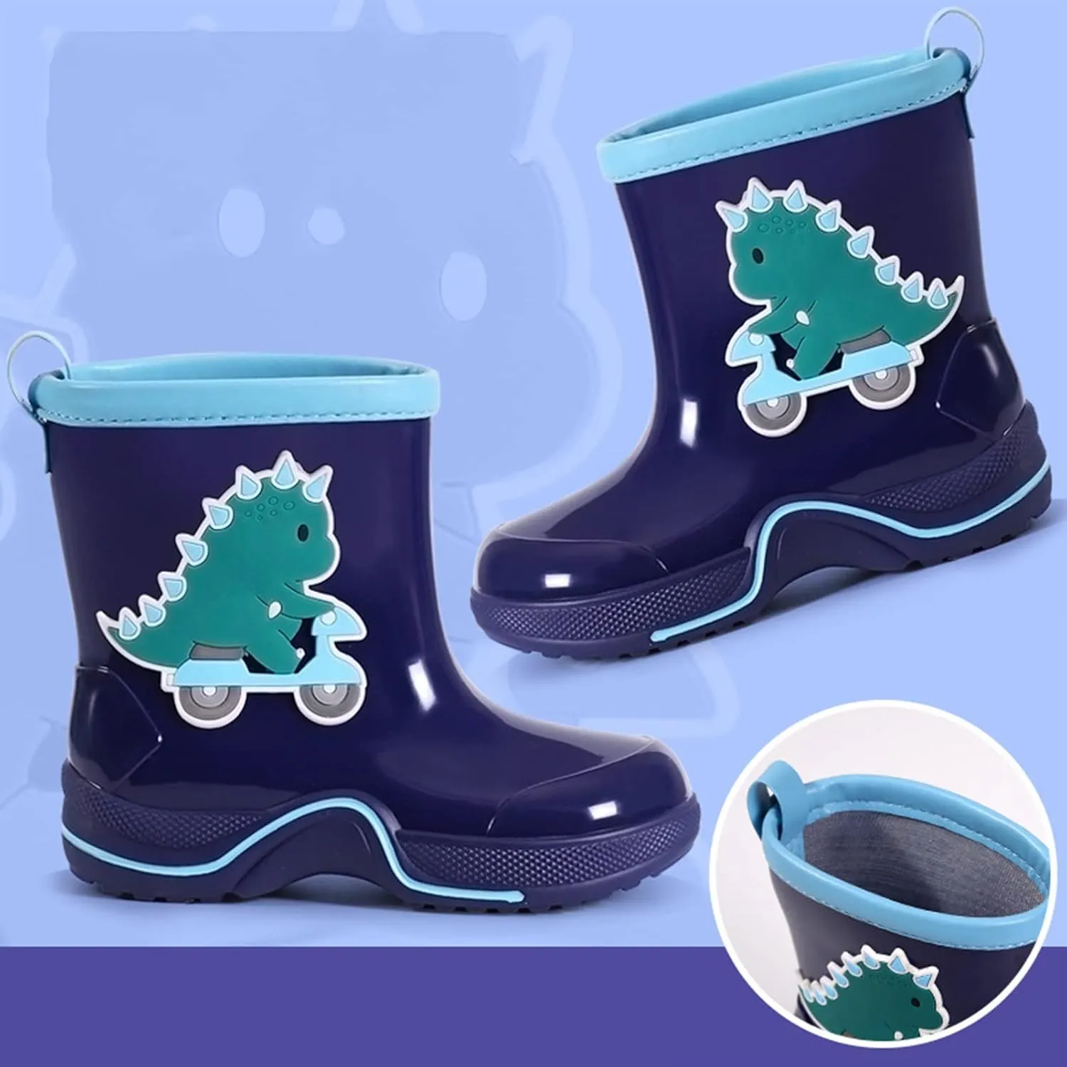 IWIHMIV Lightwight Waterproof Rain Boots Rubber Children Water Shoes Dinosaur Rain Boots for Boys