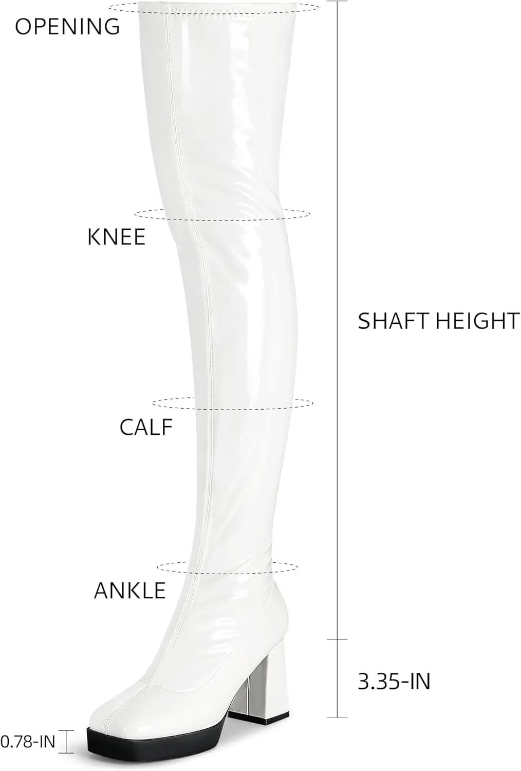 KHPAERMEI Platform Thigh High Boots Women GoGo Boots Square Toe Chunky Heels Patent Leather PU Over The Knee High Stretch Boots