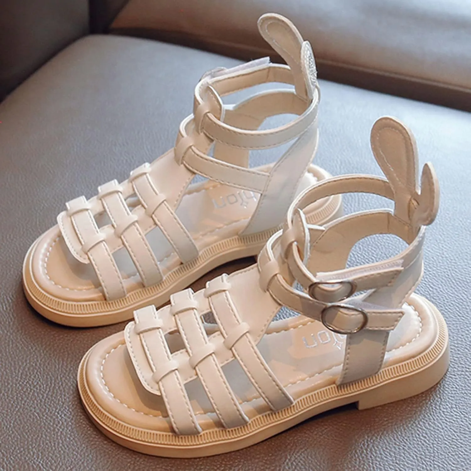 Kids Open Toe Roman Shoes for Girls Vintage High Top Strapped Flat Shoes Ankle Strap Soft Cute Girls Slippers Teen