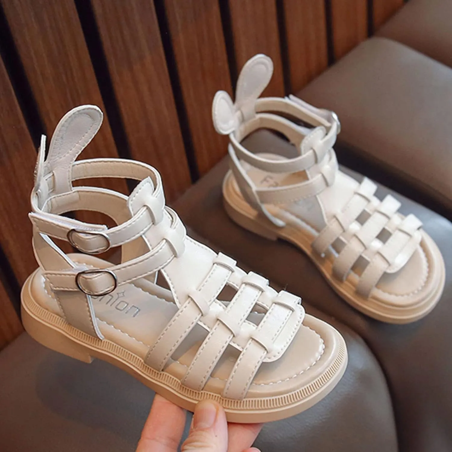 Kids Open Toe Roman Shoes for Girls Vintage High Top Strapped Flat Shoes Ankle Strap Soft Cute Girls Slippers Teen