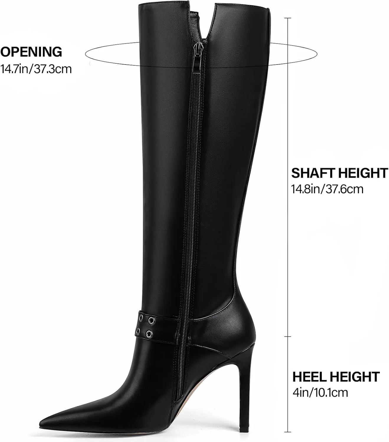 Knee High Boots for Women Pointed Toe Tall Boots Sexy Buckle High Heel Boots Fashion Dress Heeled Boots Side Zipper Stiletto Long Boots