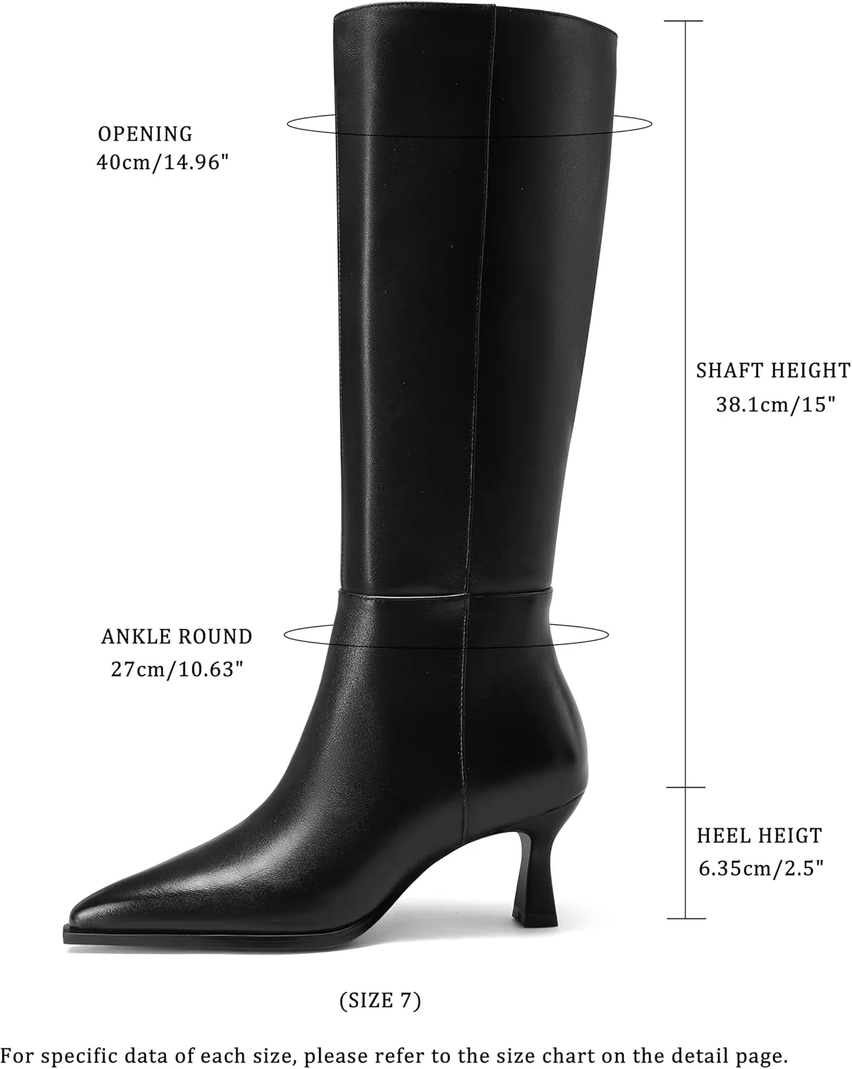 Knee High Boots Women 2.5 In Stiletto Boots for Women High Heel Faux Leather Pointed Toe Side Zipper Dress Kitten Heel
