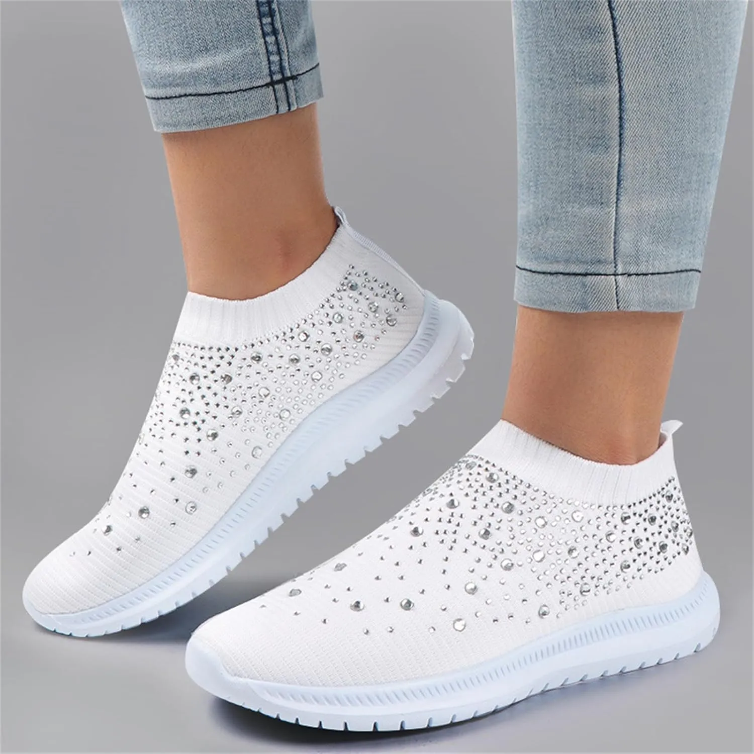 Lausiuoe Slip On Sneakers Women Wide Width Walking Running Shoes Ladies Slip-on Mesh Lightweight Breathable Tennis Shoes