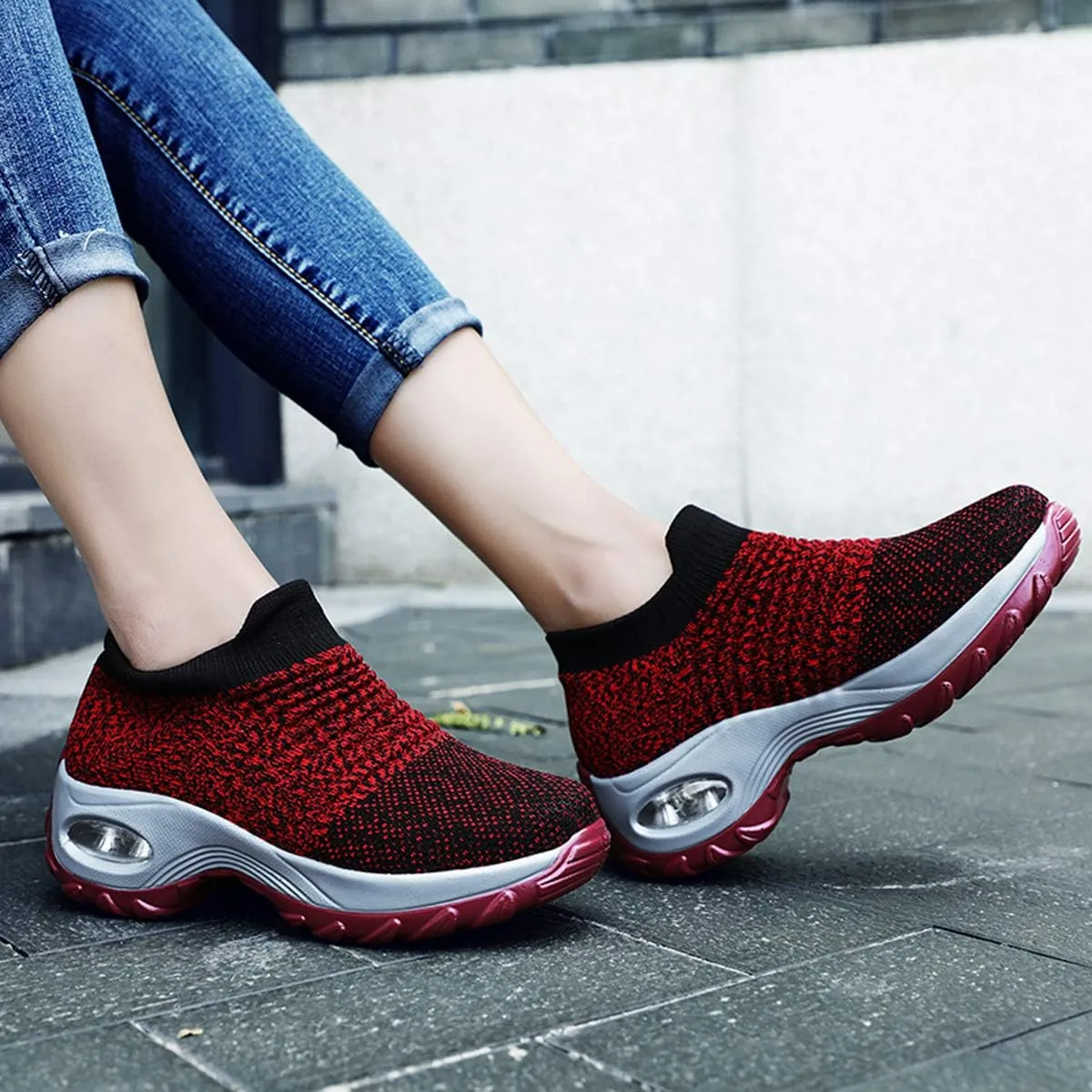 LIBINXIF Women's Walking Shoes Sock Sneakers Mesh Slip On Air Cushion Lady Girls Modern Jazz Dance Easy Shoes Platform Loafers Sneakers