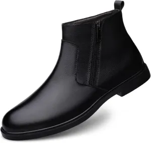 Mens Ankle Boots Wearable Waterproof Anti-slip Round Toe Slip On Double Side Zip PU Leather Dress Stylish Work