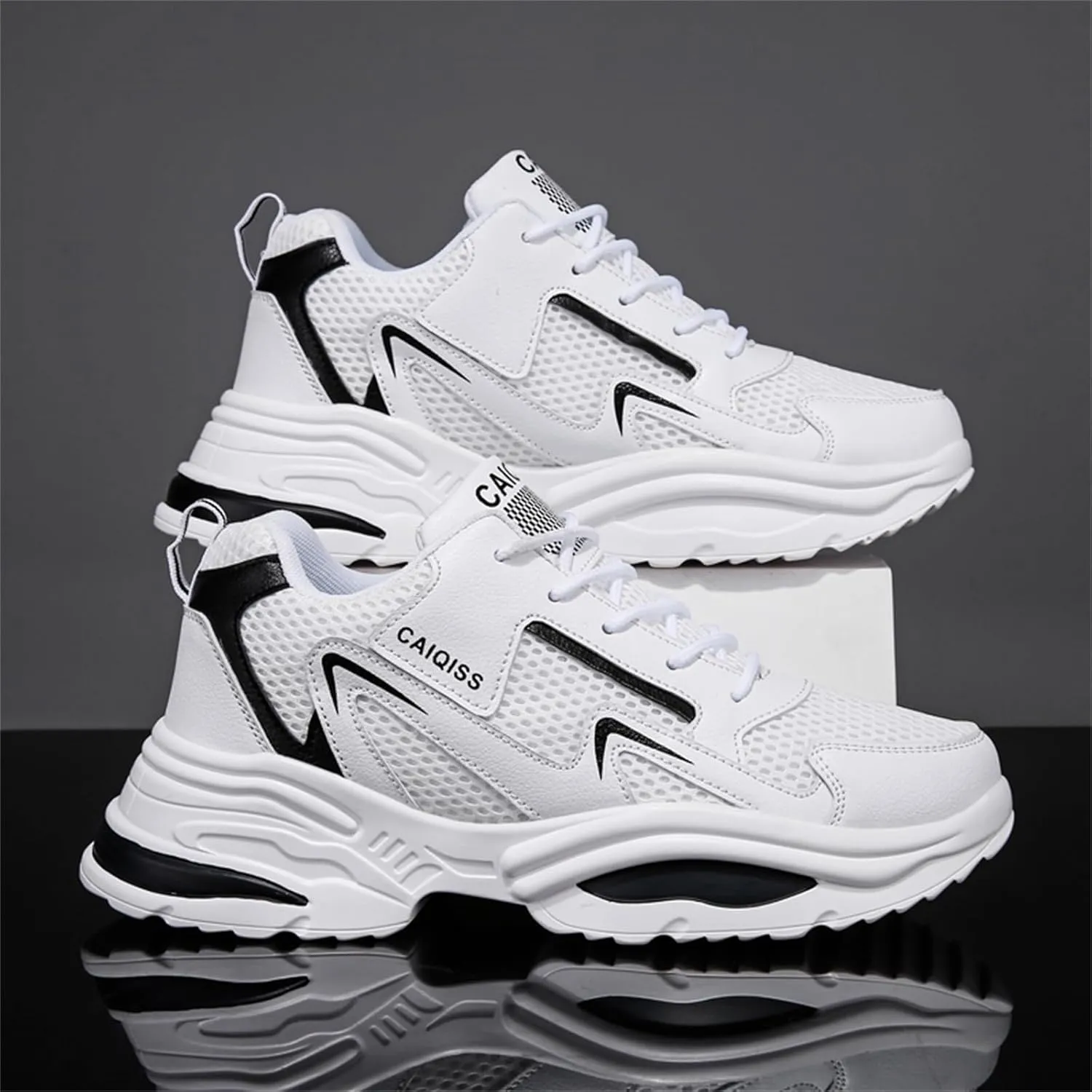 Mens Breathable Mesh Lace Up Sneakers Lightweight Non-Slip Round Toe Walking Shoes Outdoor Sport Running Shoes