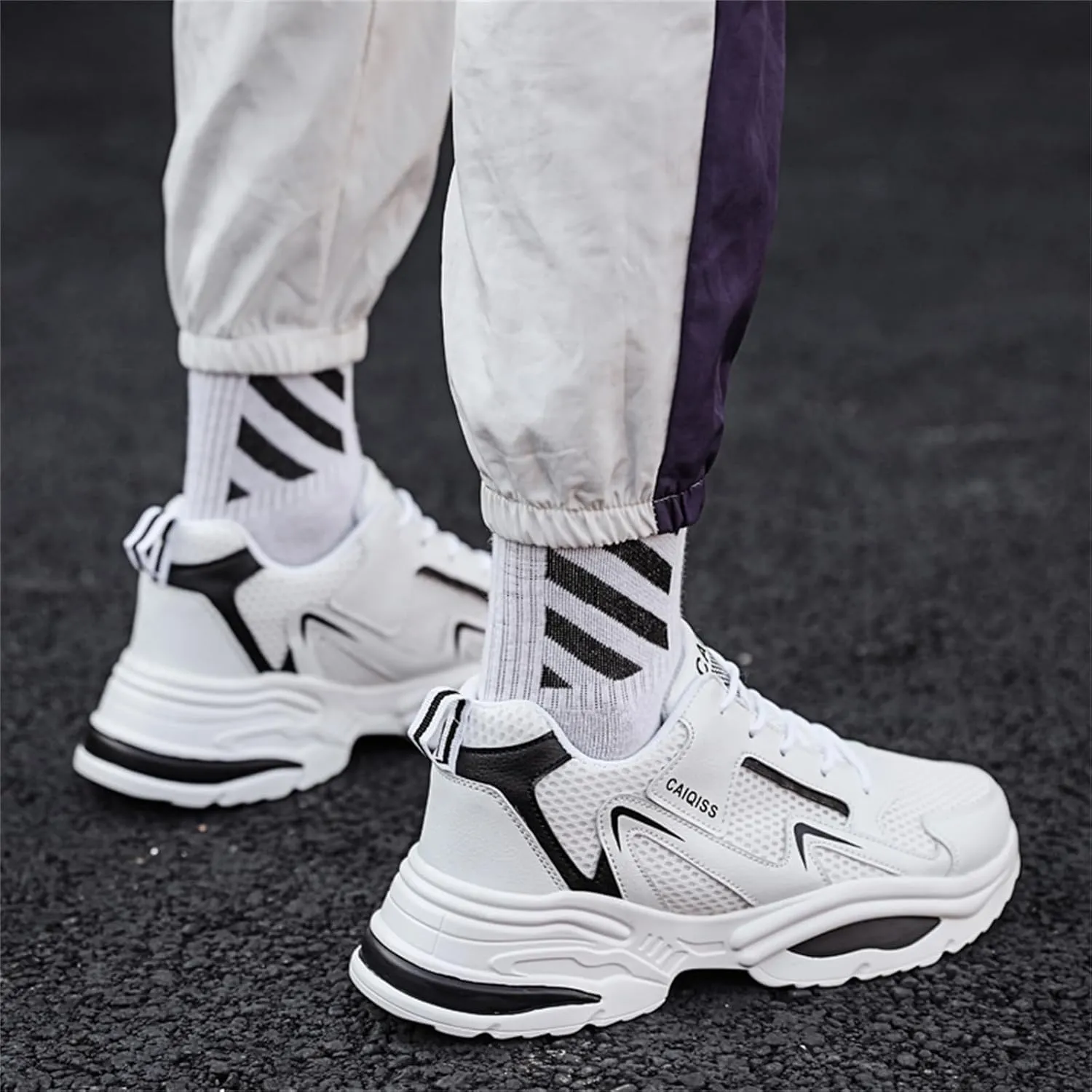 Mens Breathable Mesh Lace Up Sneakers Lightweight Non-Slip Round Toe Walking Shoes Outdoor Sport Running Shoes