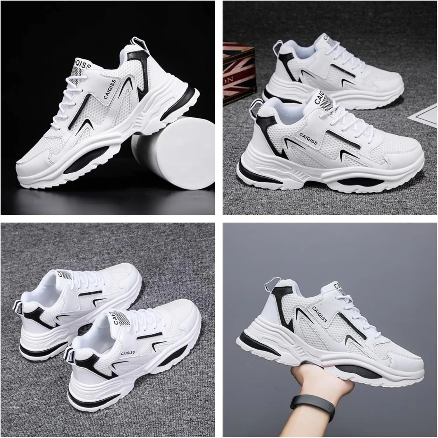 Mens Breathable Mesh Lace Up Sneakers Lightweight Non-Slip Round Toe Walking Shoes Outdoor Sport Running Shoes