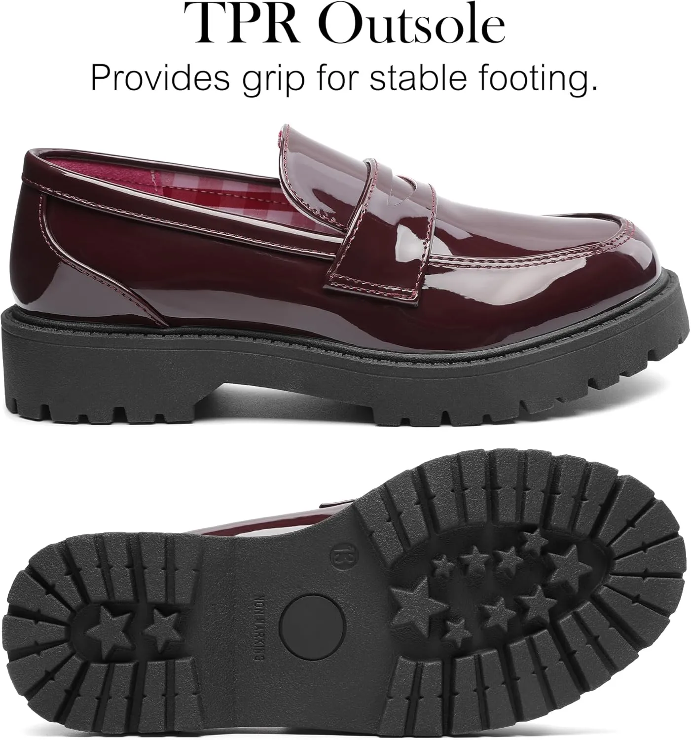 MIXIN Girls Loafers School Uniform Slip On Dress Shoes Chunky Platform Flats for Little Kid/Big Kid