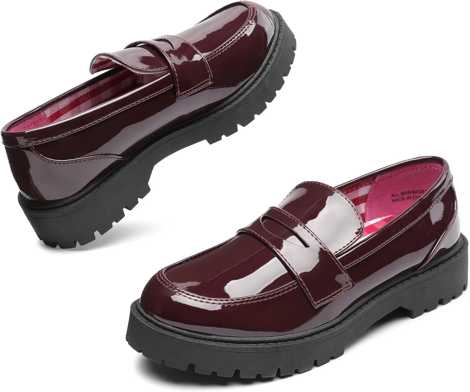 MIXIN Girls Loafers School Uniform Slip On Dress Shoes Chunky Platform Flats for Little Kid/Big Kid