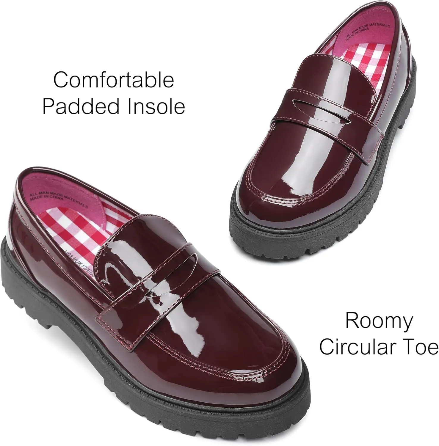 MIXIN Girls Loafers School Uniform Slip On Dress Shoes Chunky Platform Flats for Little Kid/Big Kid