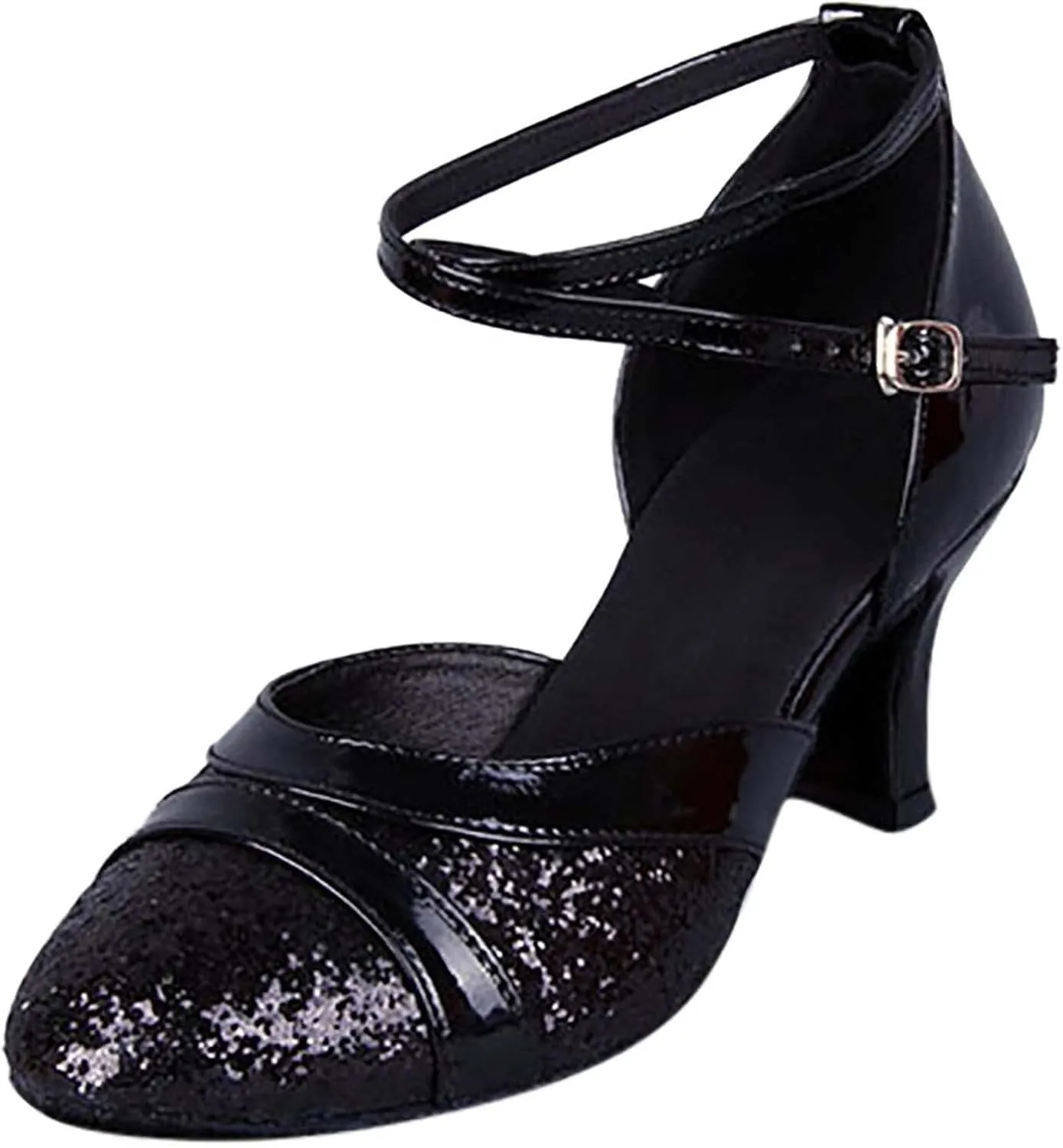 oiangi Womens Glitter Latin Dance Shoes Fashion Sequins Ballroom Salsa Tango Professional Performance Practice Dancing Shoes Trendy Ankle Straps Buckle Sandals