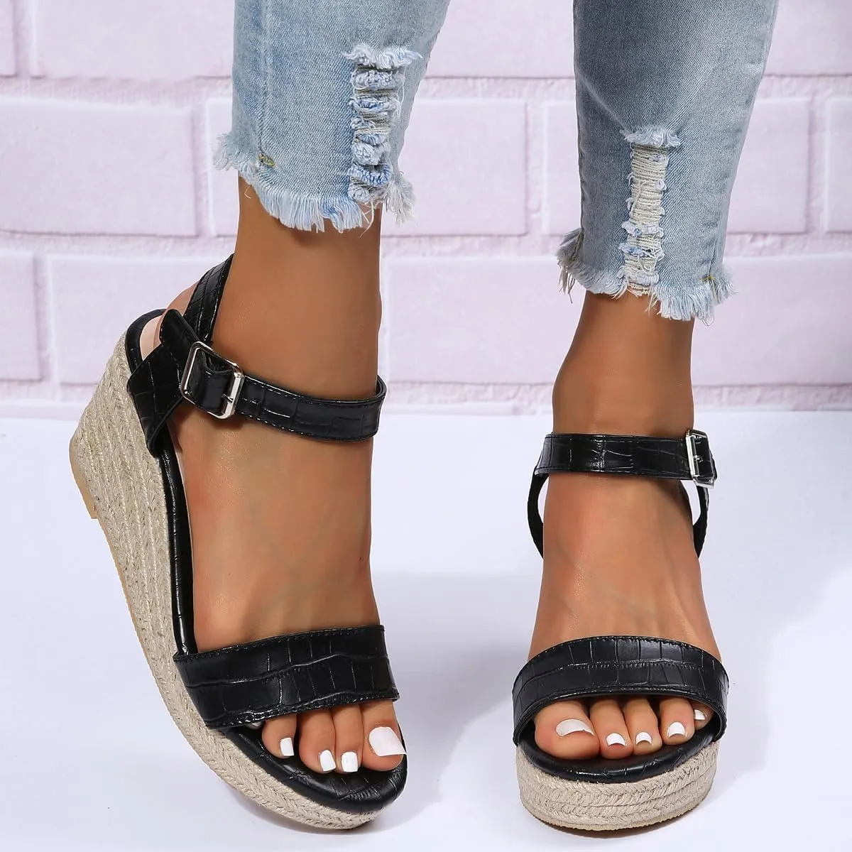 Platform Sandals Women Open Toe High Heels Wedge Sandal Ankle Buckle Strap Walking Wedges Espadrilles Sandals Casual Summer Shoes Breathable Comfort Wear for Office Work Dressy Footwear 2025 Fashion