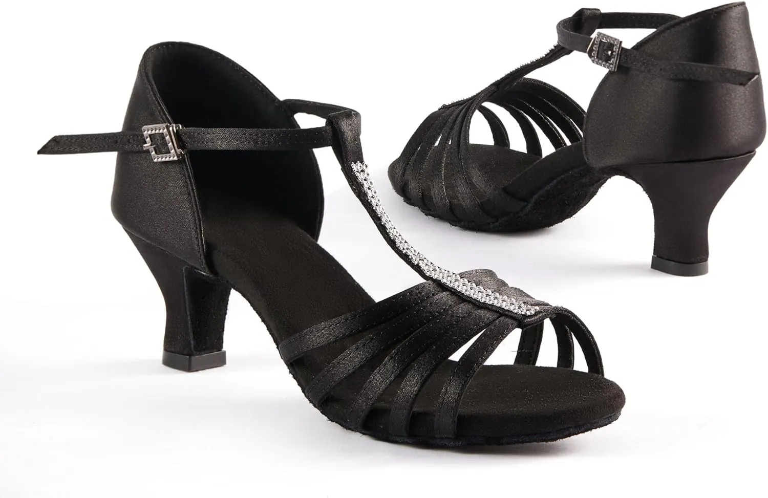 SANGEESON Women's Latin Dance Shoes Satin Professional Ballroom Dance Shoes Women Salsa Practice Performance Latin Dancing Shoes Heel 2 inch
