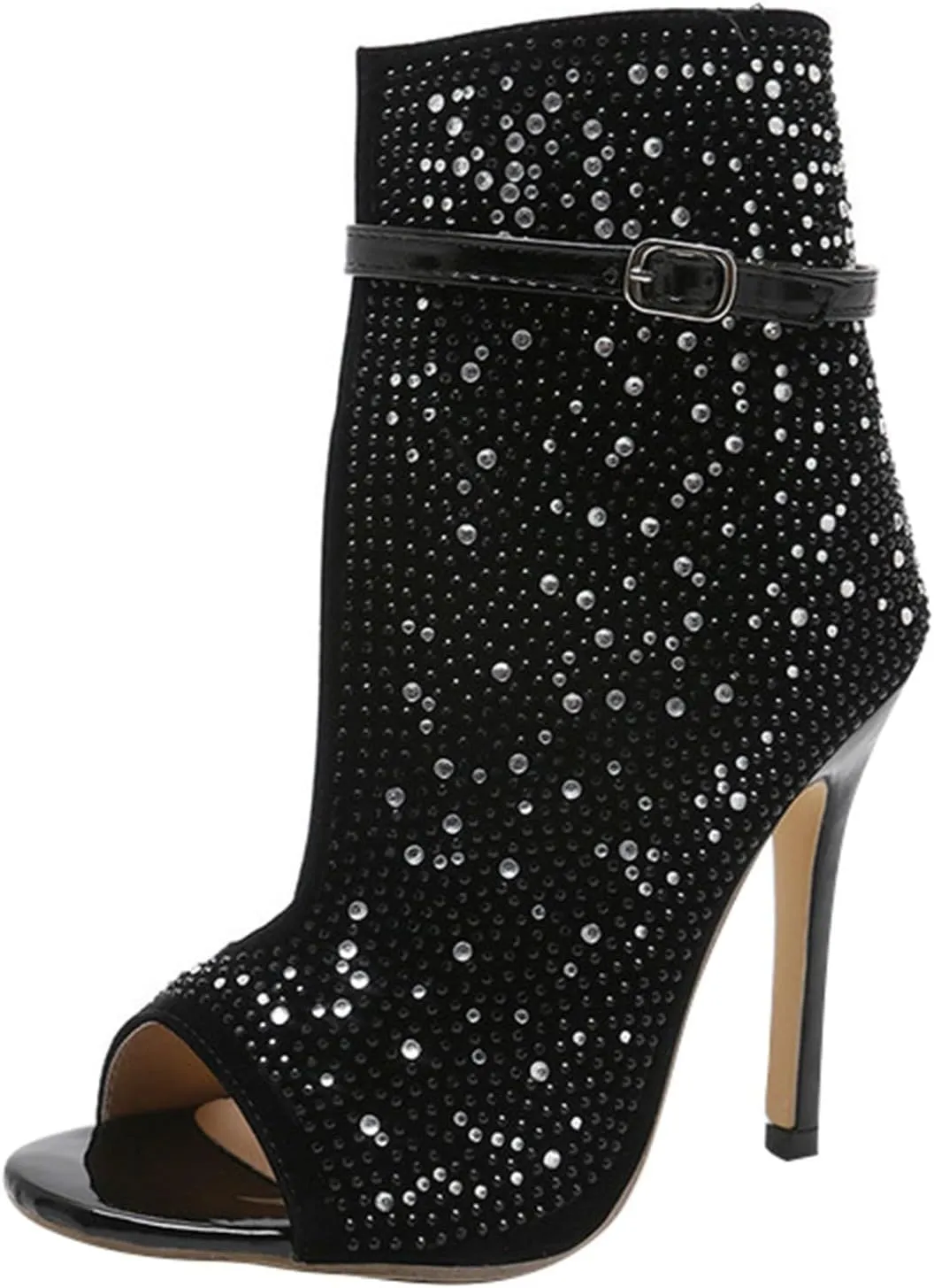 Slip on Elegant Pumps Fashionable Rhinestone Fish Mouth Hollow Stiletto Women's Belt High Heel Sandals Shoes