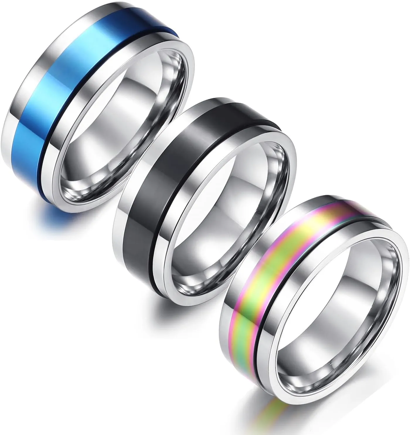 Stainless Steel Ring Scripture Cross Praying Rotatable Ring Religious Cross Serenity Customize Mother's Day Jesus Christian Gift Religious Jewelry, (Two Tone Blue) Size 7 to 12