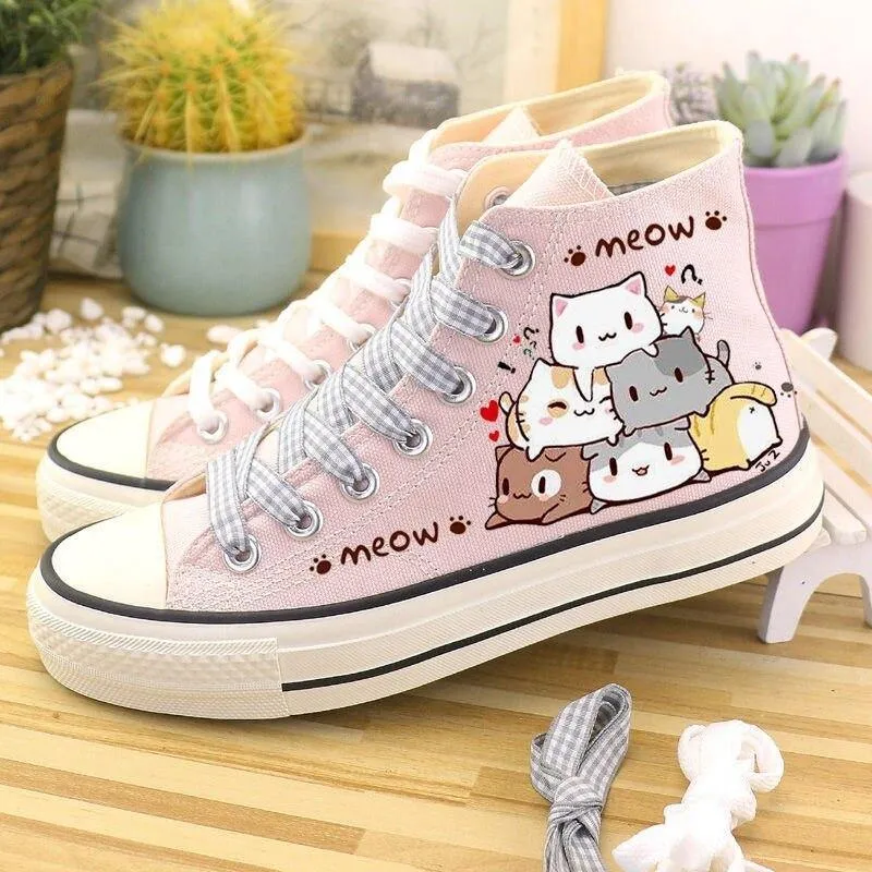 Stylish Cartoon Cat High Top Sneakers