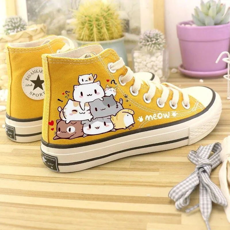 Stylish Cartoon Cat High Top Sneakers