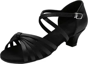 Summer Sandals for Womens Lace Up Latin Dance High Heels Shoes Heeled Ballroom Salsa Tango Party Sequin Dance (Black, 9)