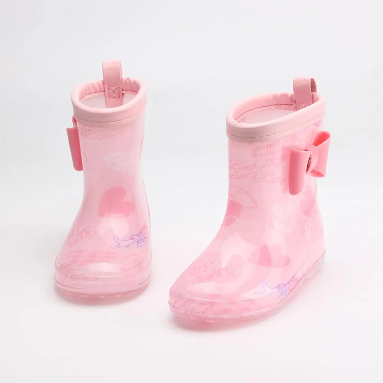 Toddler Kids Rain Boots with Cute Bow Waterproo Rubber Boots for Girls Boys Camouflage Rainboots with Handles