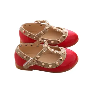 Valerie -Rockstar Stud Patent Leather Girl Shoes - Red