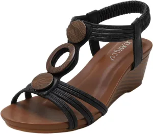 Women Dressy Summer Open Toe Wedge Sandals Summer Casual Elastic Strappy Low Wedge Sandals Comfy Platform Breathable Beach Sandal Bohemia Dress Elegant Wedding Office Work Trendy Sandal