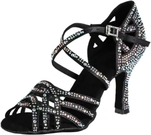 Women Professional Latin Rhinestone Dance Shoes Open Toe Salsa Chacha Ballroom Dance Heels Cross Strap,Model-L357