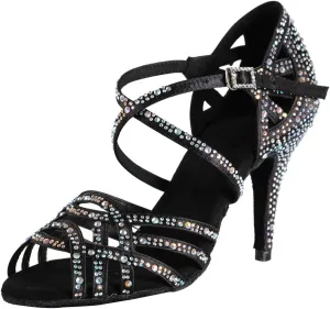 Women Professional Latin Rhinestone Dance Shoes Open Toe Salsa Chacha Ballroom Dance Heels Cross Strap,Model-L357