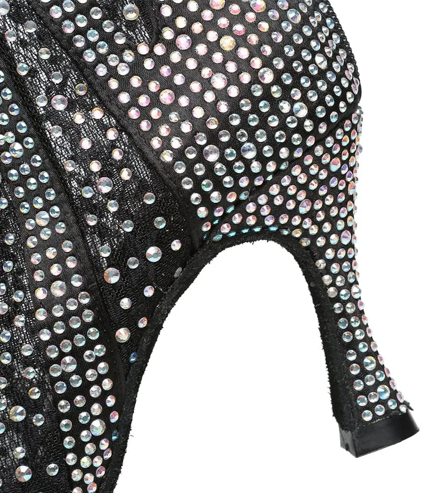 Women Rhinestone Latin Ballroom Ankle Dance Shoes Lace up Salsa Tango Dancing Boots,Model L485