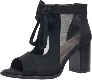 Womens Chunky High Heel Sandals Ankle Strap Open Toe Dress Shoes Cut Out Mesh Bows Strappy Sandals High Block Heels Peep Toe Summer Ankle Boots Fish Mouth Fashion Breathable Dressy Booties Shoes