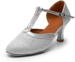 Womens Latin Dance Shoes T-Strap Salsa Ballroom Dance Heels Sequins Character Shoes Prom Pumps