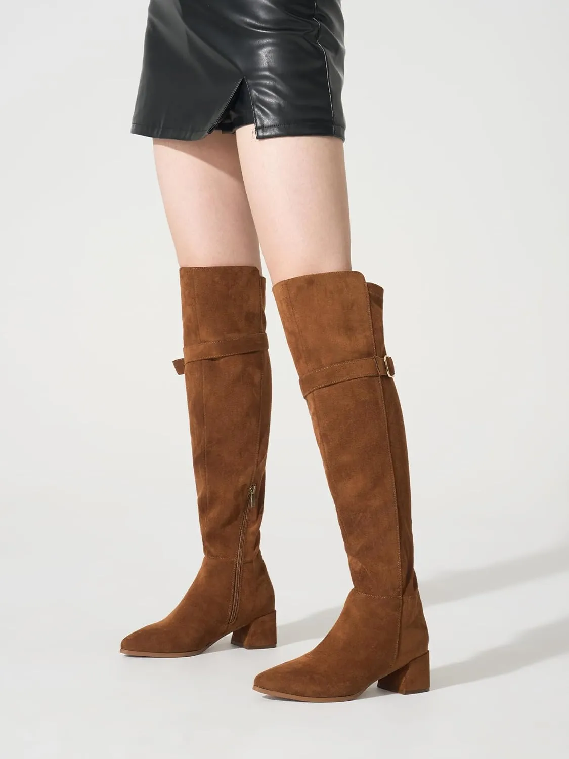 Women's Over The Knee Boots Chunky Heel Thigh High Boots Suede Long Boots Pointed Toe Tall Boots for Women