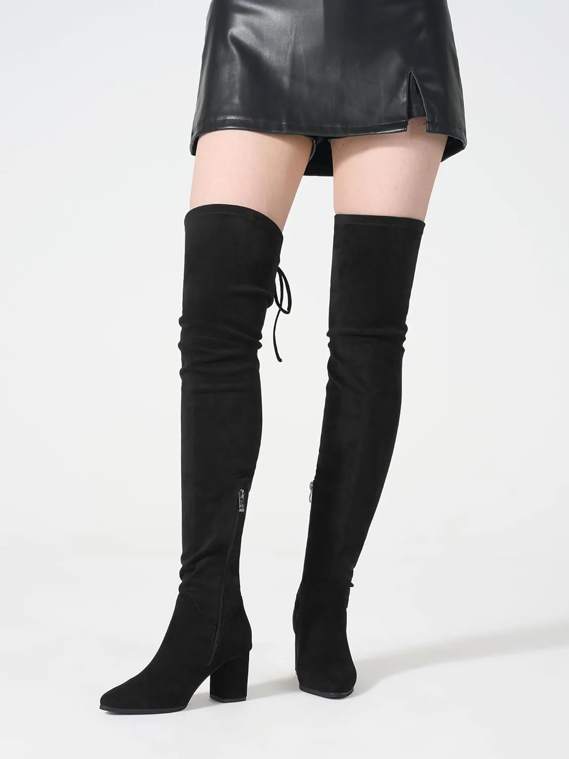 Women's Over The Knee Boots Chunky Heel Thigh High Boots Suede Long Boots Pointed Toe Tall Boots for Women
