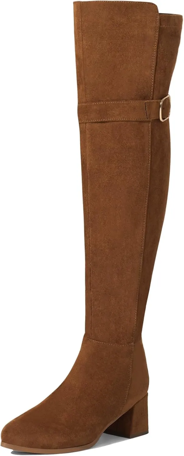 Women's Over The Knee Boots Chunky Heel Thigh High Boots Suede Long Boots Pointed Toe Tall Boots for Women