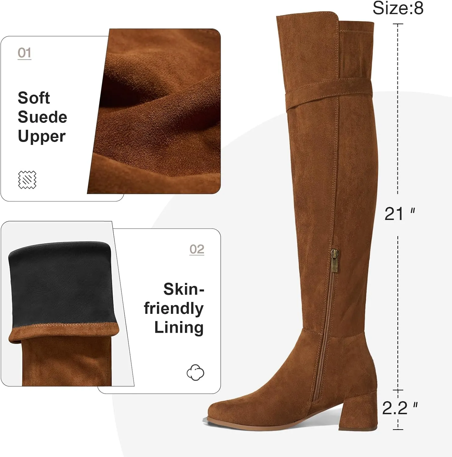 Women's Over The Knee Boots Chunky Heel Thigh High Boots Suede Long Boots Pointed Toe Tall Boots for Women