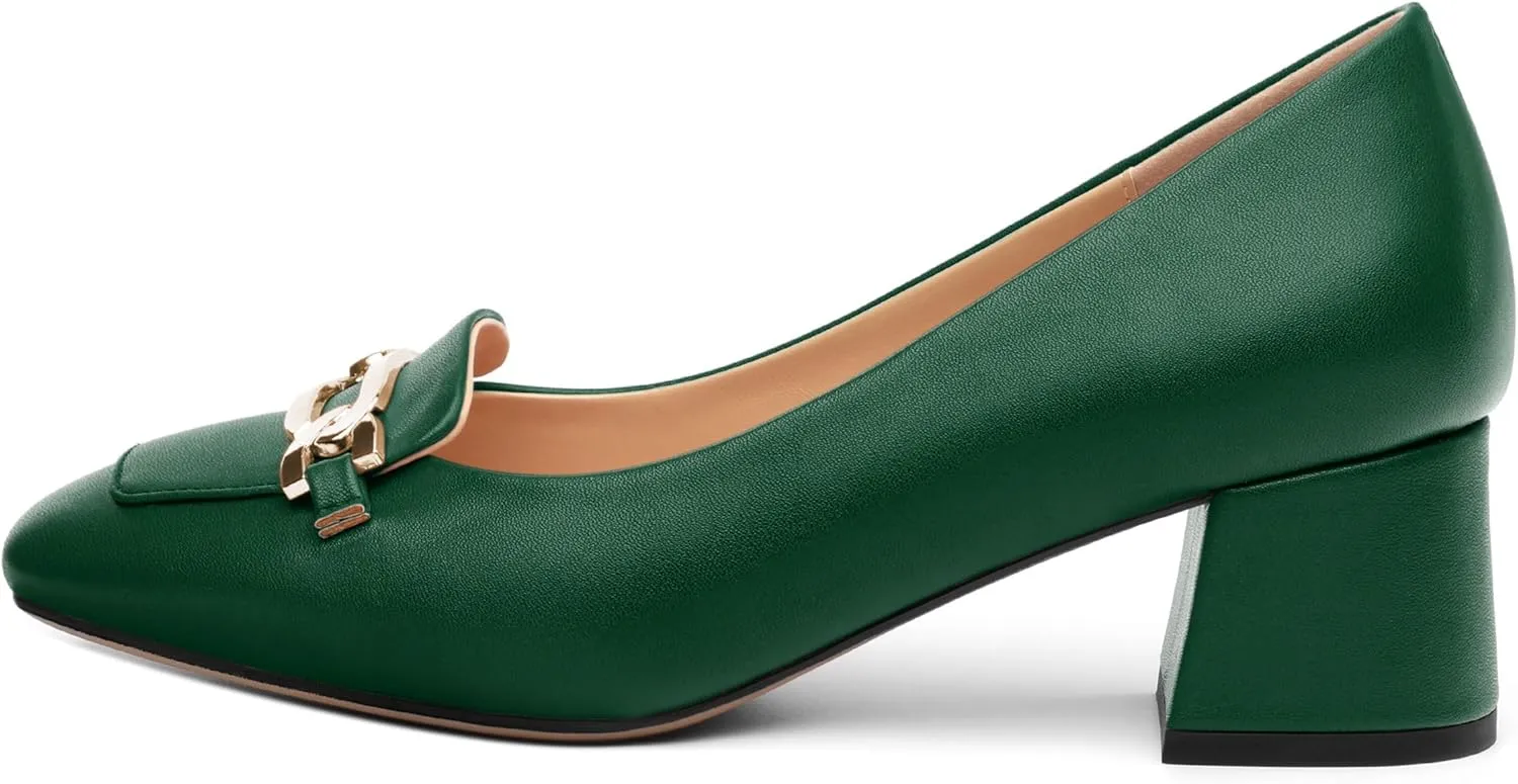Women's Pumps Low Chunky Block Heel Square Toe Slip On Comfortable Dress Shoes for Work Office Casual