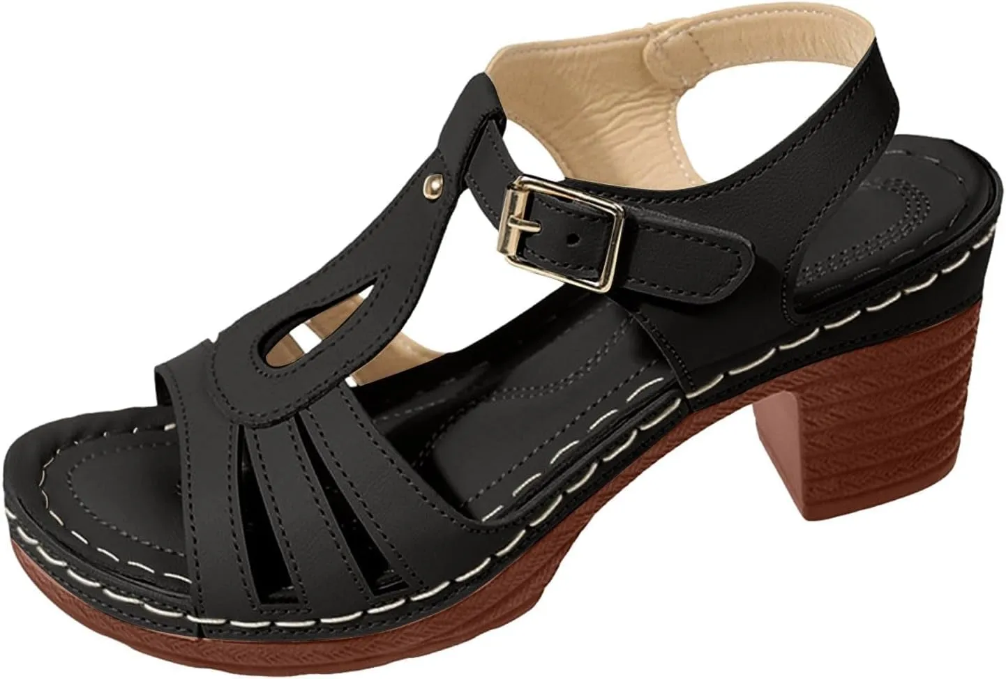 Womens Sandal Heels Comfortable Arch Support Ankle Strap Open Toe Platform Slip on Outdoor Shoes Orthopedic Hollow Out Breathable Summer Walking Sandals