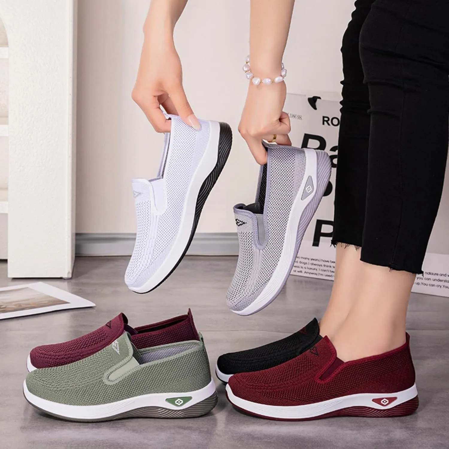 Women's Slip-On Breathable Mesh Sneakers  Lightweight Walking Shoes for Outdoor, Travel, Casual Wear  Comfortable Anti-Slip Loafers for Everyday, All-Day Use