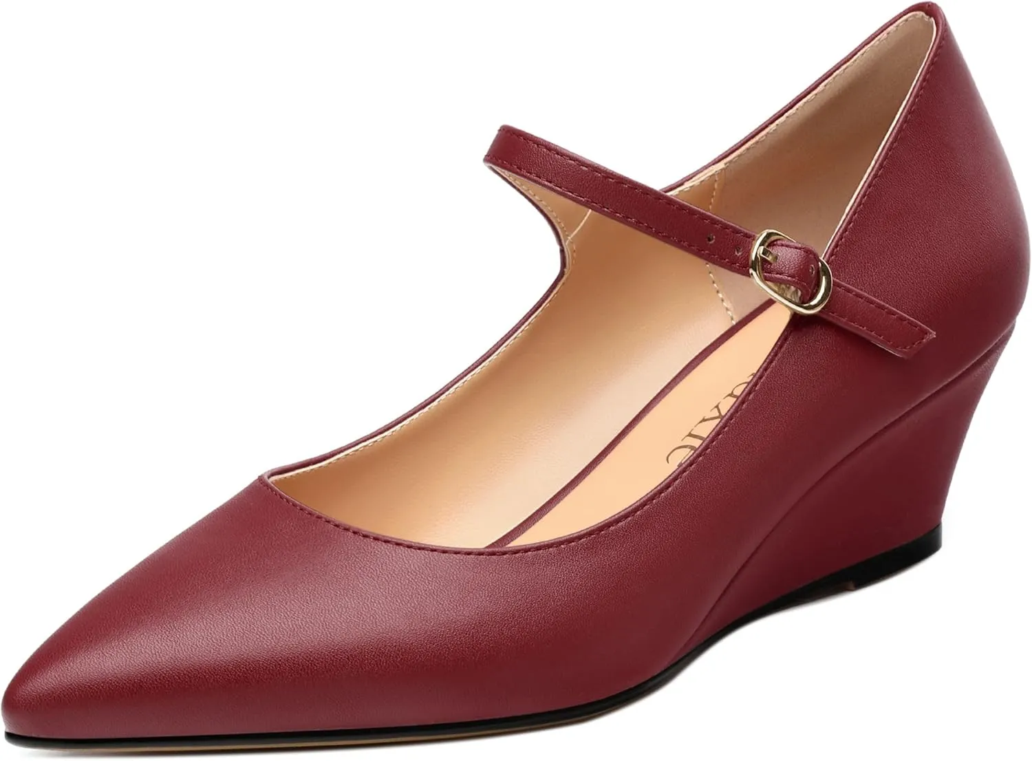 Womens Wedges Mary Jane Pointed Toe Ankle Strap Wedge Low Heel Dress Shoes Pumps for Women 2 Inches
