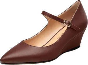 Womens Wedges Mary Jane Pointed Toe Ankle Strap Wedge Low Heel Dress Shoes Pumps for Women 2 Inches