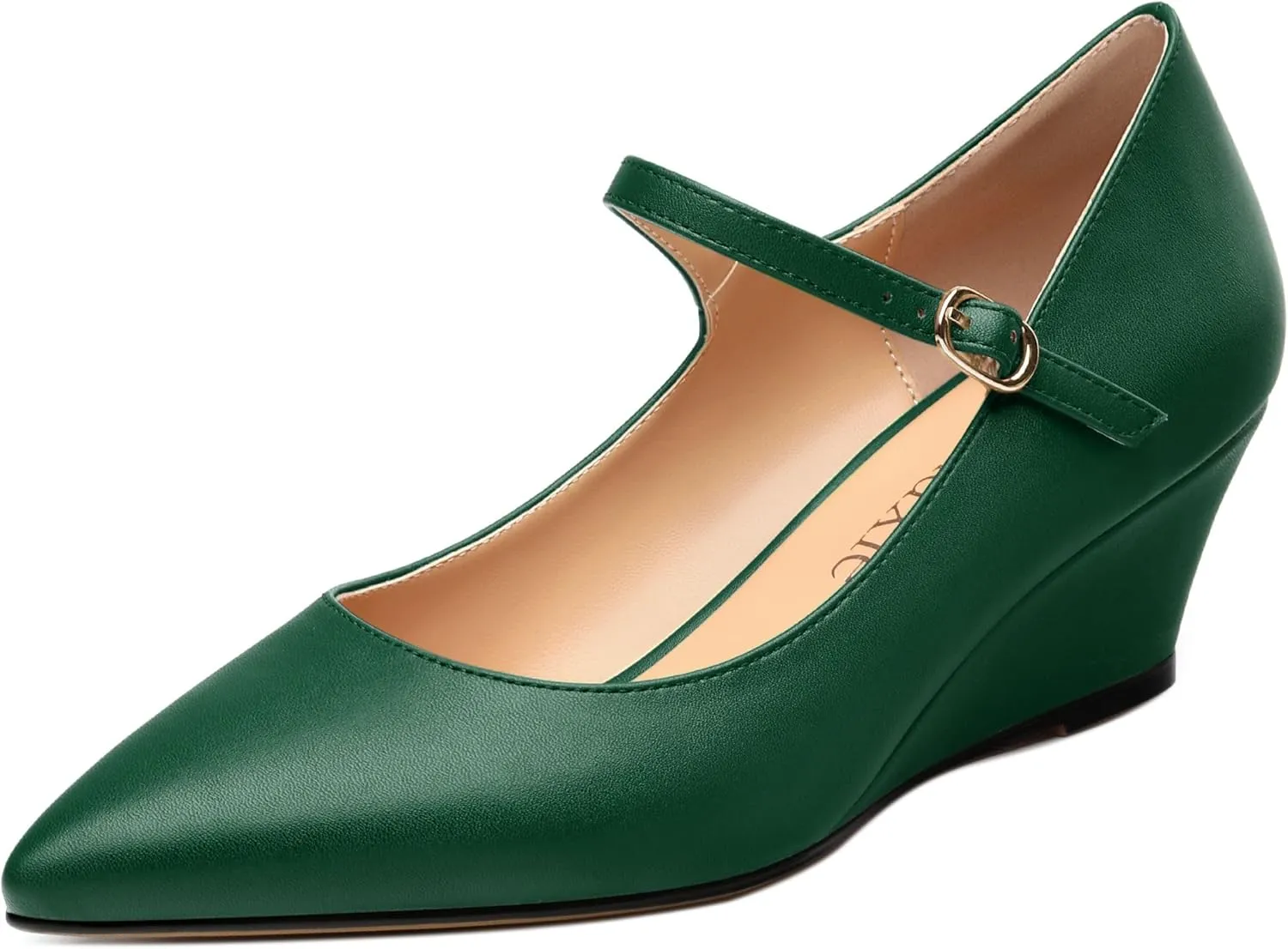 Womens Wedges Mary Jane Pointed Toe Ankle Strap Wedge Low Heel Dress Shoes Pumps for Women 2 Inches