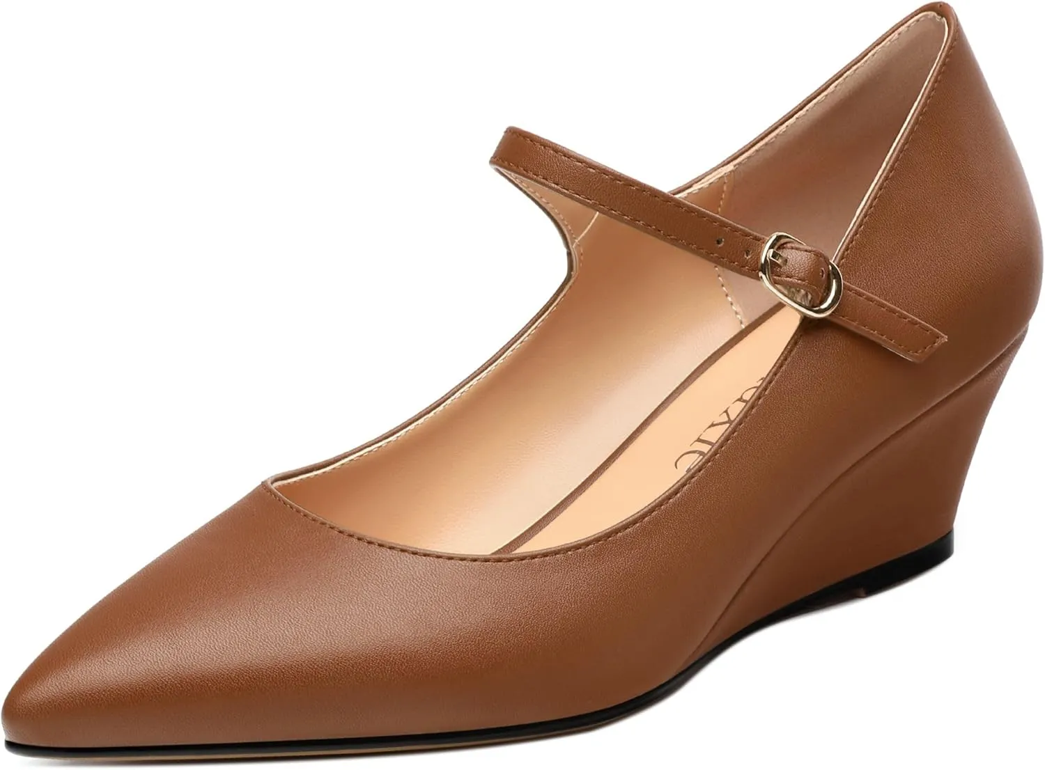 Womens Wedges Mary Jane Pointed Toe Ankle Strap Wedge Low Heel Dress Shoes Pumps for Women 2 Inches