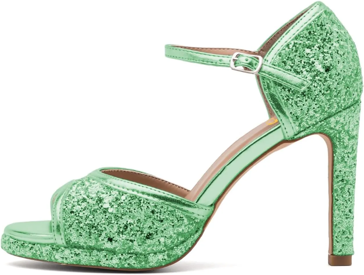 XYD Women Glitter Stiletto Heels Platform Ankle Strap Sequins Ballroom Latin Dance Shoes Open Toe High Heeled Sandals