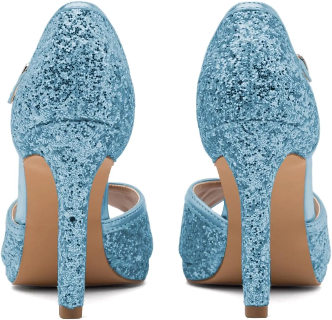 XYD Women Glitter Stiletto Heels Platform Ankle Strap Sequins Ballroom Latin Dance Shoes Open Toe High Heeled Sandals