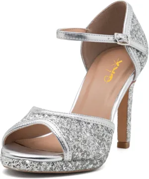 XYD Women Glitter Stiletto Heels Platform Ankle Strap Sequins Ballroom Latin Dance Shoes Open Toe High Heeled Sandals