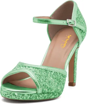 XYD Women Glitter Stiletto Heels Platform Ankle Strap Sequins Ballroom Latin Dance Shoes Open Toe High Heeled Sandals