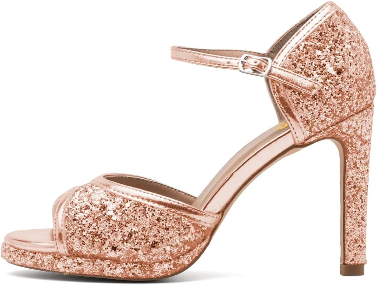 XYD Women Glitter Stiletto Heels Platform Ankle Strap Sequins Ballroom Latin Dance Shoes Open Toe High Heeled Sandals