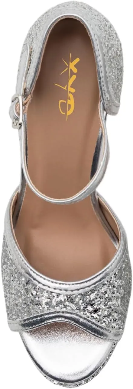 XYD Women Glitter Stiletto Heels Platform Ankle Strap Sequins Ballroom Latin Dance Shoes Open Toe High Heeled Sandals