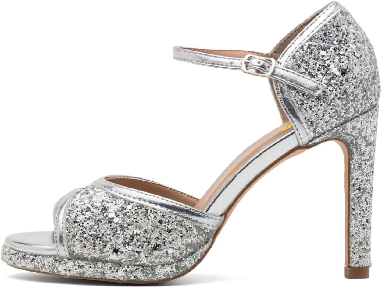 XYD Women Glitter Stiletto Heels Platform Ankle Strap Sequins Ballroom Latin Dance Shoes Open Toe High Heeled Sandals