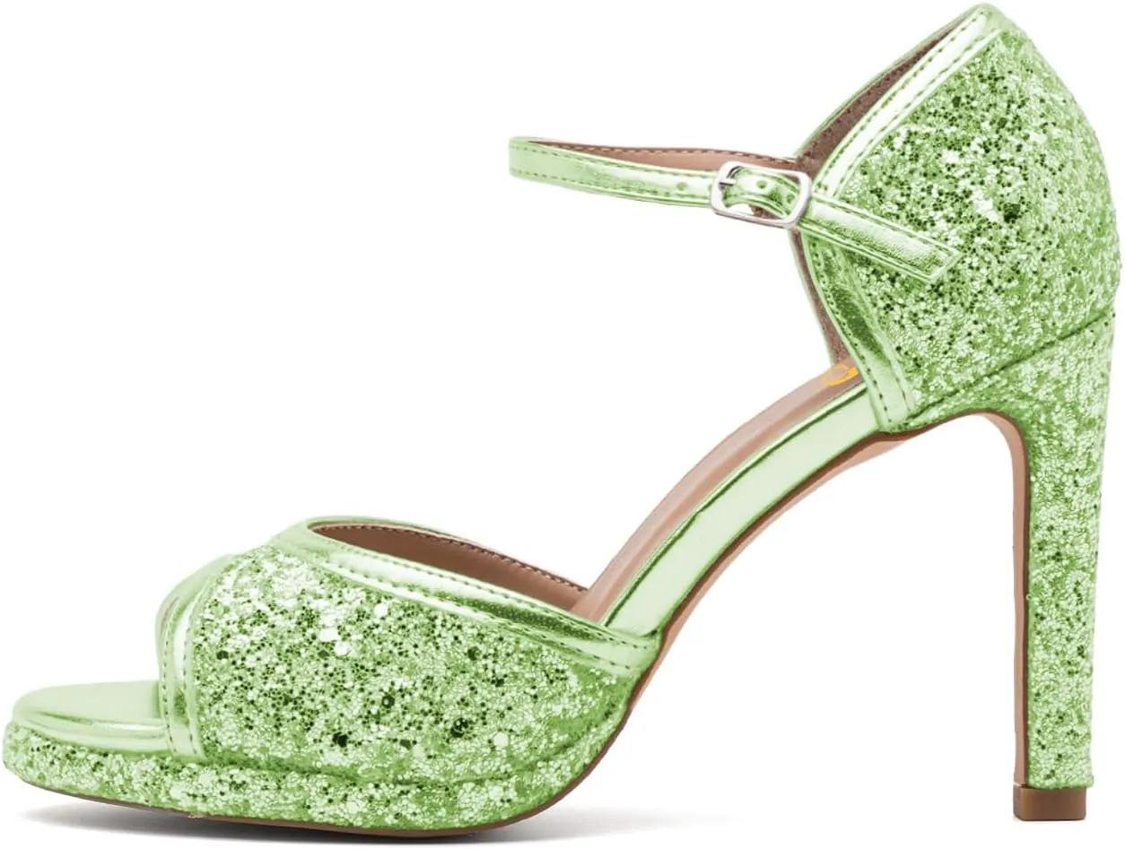 XYD Women Glitter Stiletto Heels Platform Ankle Strap Sequins Ballroom Latin Dance Shoes Open Toe High Heeled Sandals